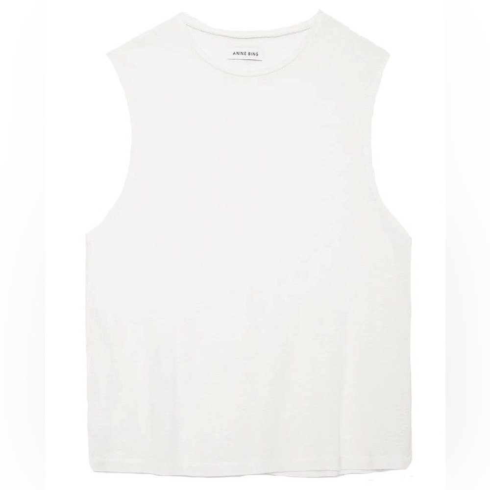ANINE BING Issac Tee in White Linen Blend Size Large - Picture 2 of 7